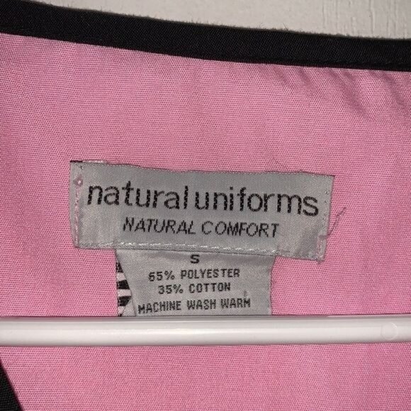 Natural Uniforms S Pink & Black Contrast Trim Scrub Top - Picture 2 of 7